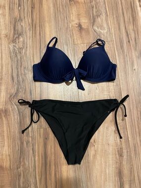 Women's Navy & Black Tie-Detail Bikini Set